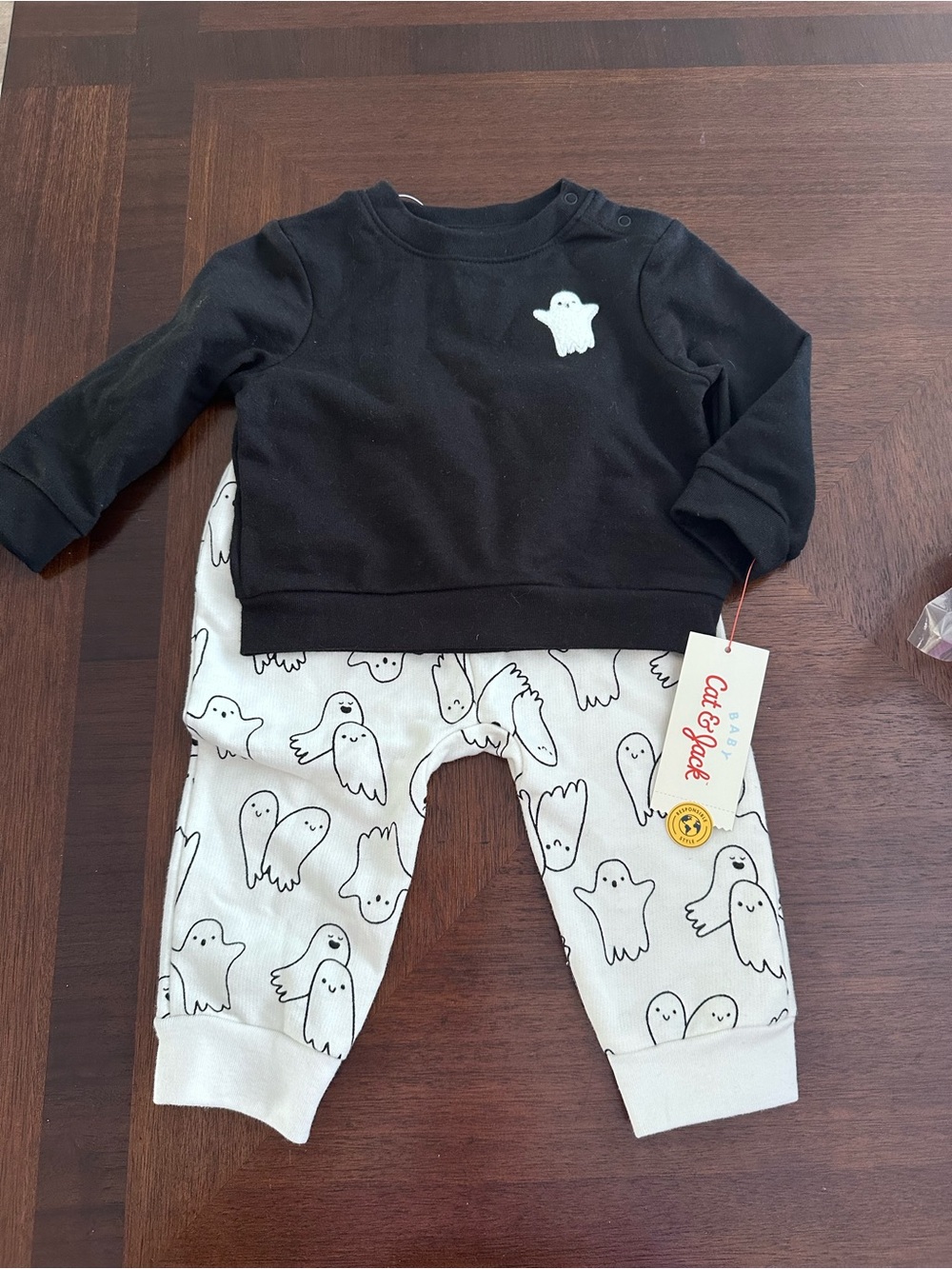 Halloween Cat & Jack Black Sweatshirt with White Ghost-Print Joggers